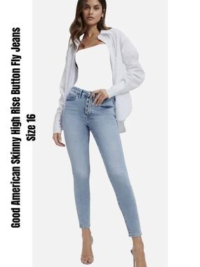 Good American Skinny High Rise Button Fly Jeans Size 16